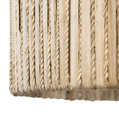 Closeup of Handwoven Alternating Natural Rattan and Abaca Rope in the Varaluz Jacob's Ladder pendant light