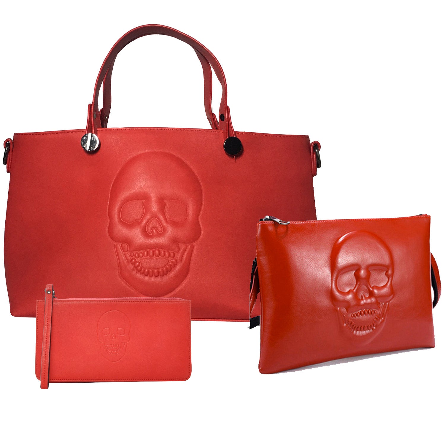 Mechaly Women's Skully Red Vegan Leather Skull Handbag, Cros