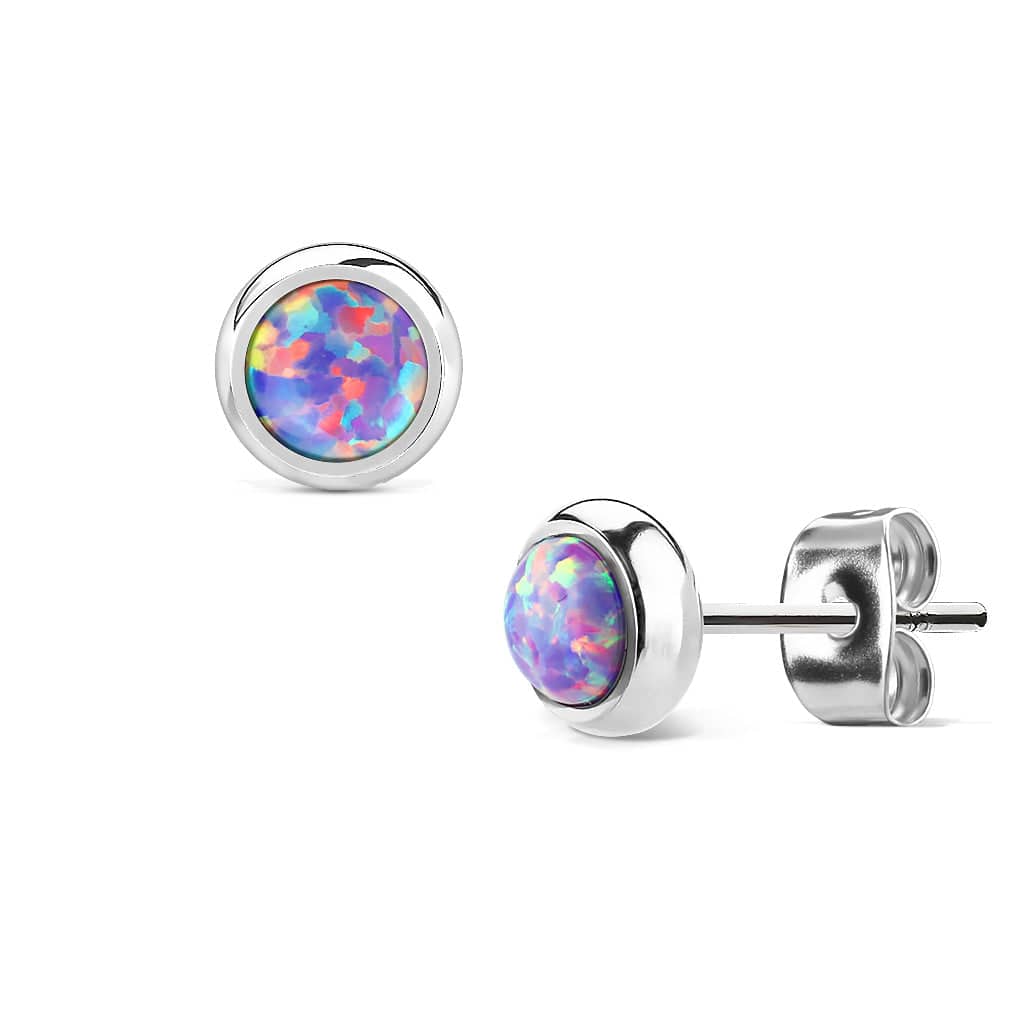 6mm Bezel Purple Opal Surgical Steel Stud Earrings | Pierced Universe
