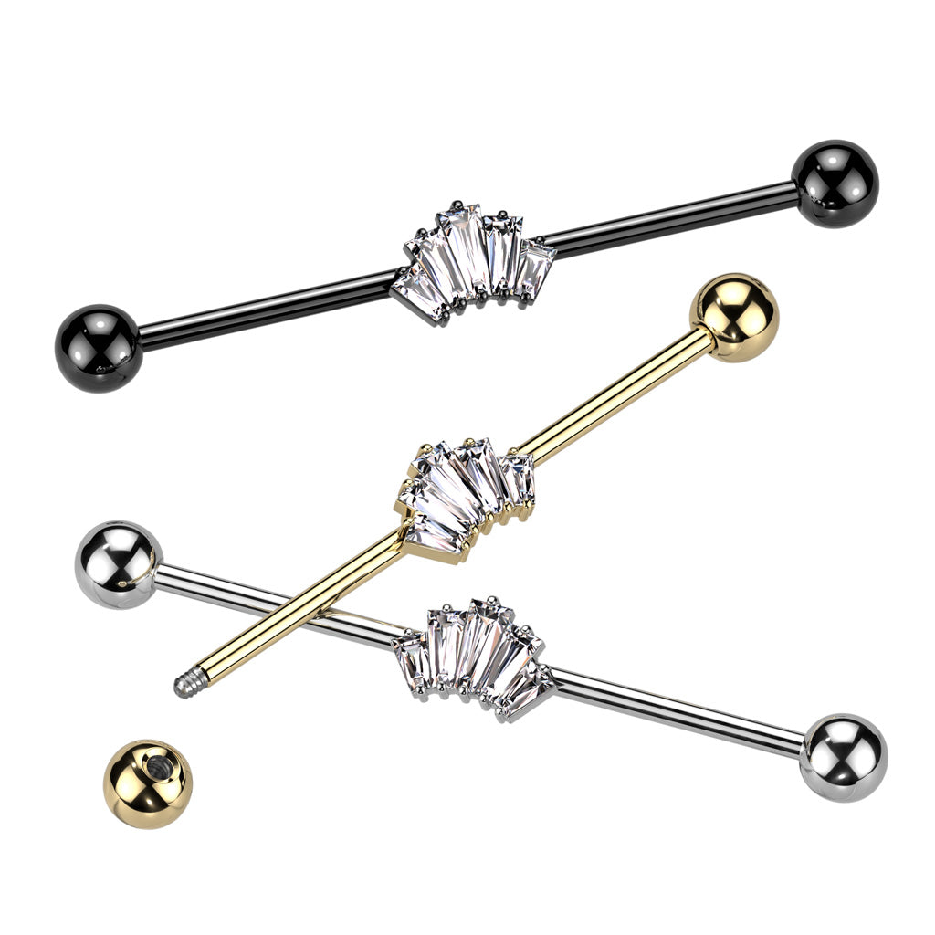 316L Surgical Steel White CZ 5 Gem Baguette Industrial Barbell ...