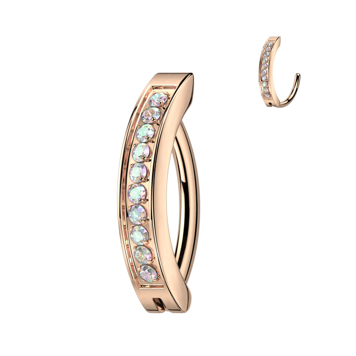 Implant Grade Titanium Rose Gold PVD Aurora Borealis CZ Clicker Hoop Belly Ring - Pierced Universe