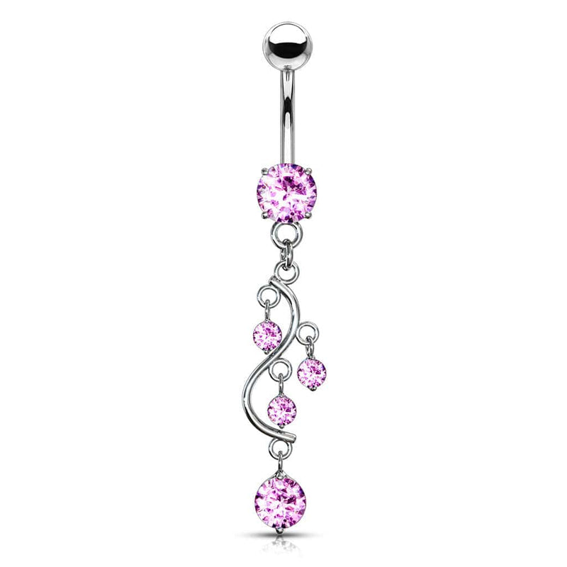 Classic Traditional Vine Prong Pink Dangling Surgical Steel Belly ...
