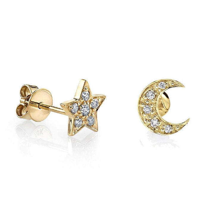 Pair of 925 Sterling Silver Gold PVD Large White CZ Star & Moon Minimal ...