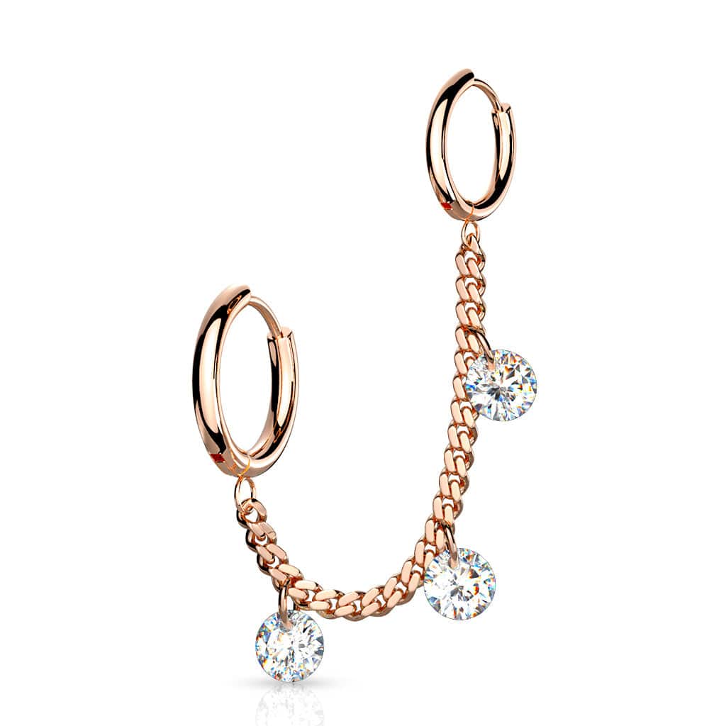 Rose Gold PVD Surgical Steel Chain Link Double Hoop Earring with White ...