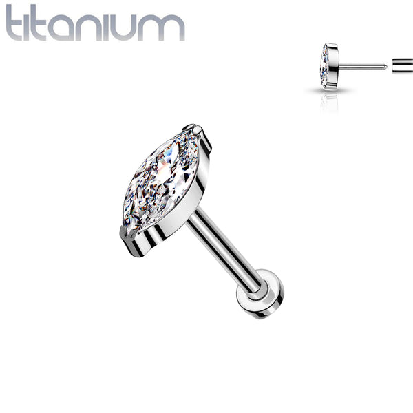 Implant Grade Titanium Threadless Push In Labret White Marquise CZ Stud - Pierced Universe