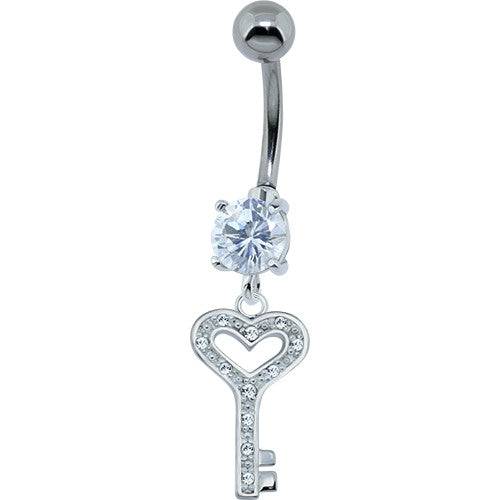 Surgical Steel Heart Key Gem Belly Button Navel Ring Pierced Universe