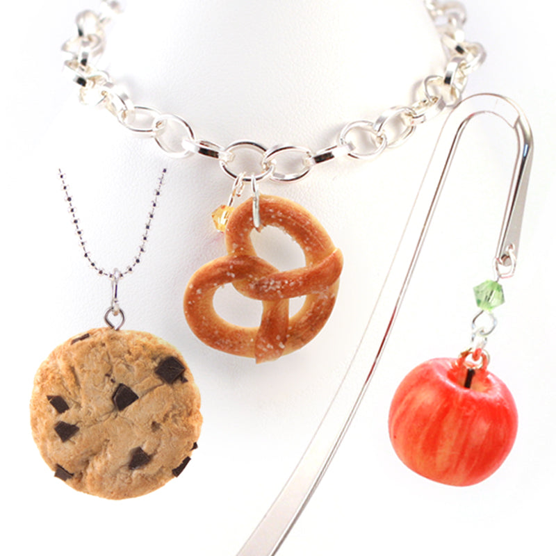 Back To School Set Scented Apple Bookmark Scented Pretzel Bracelet Scented Chocolate Chip Cookie Necklace Tiny Hands