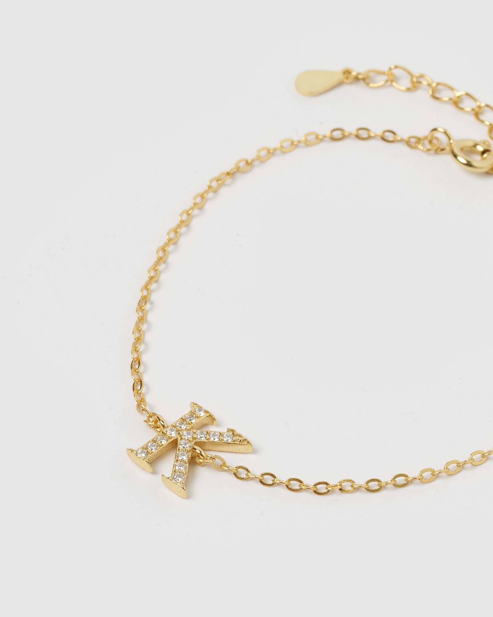 Izoa Crystal Letter K Bracelet Gold