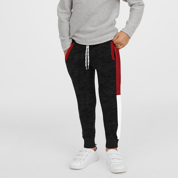 black trousers with red and white stripe