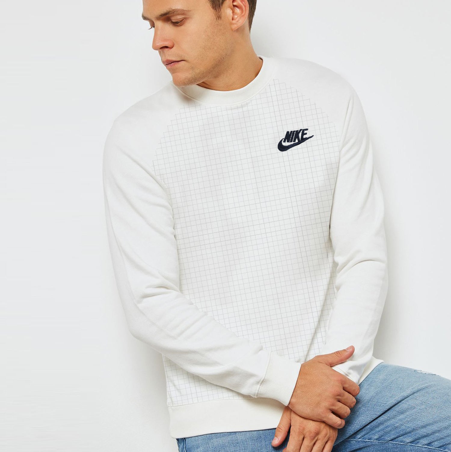 white quilted sweatshirt