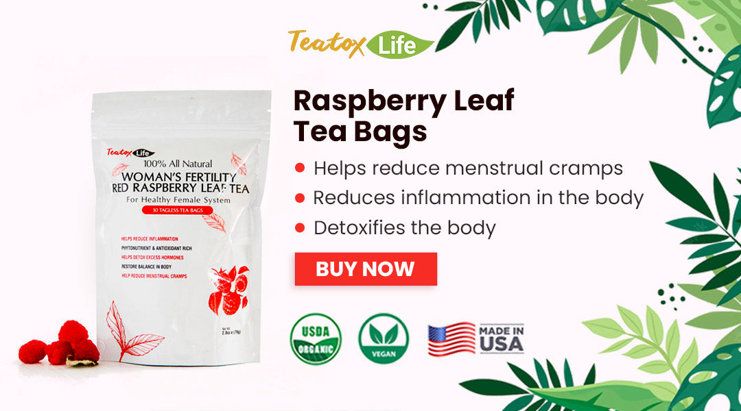 Banner of raspberry leaf tea bags from TeaTox Life