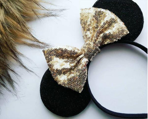 gold sequin bow black minnie mouse ears