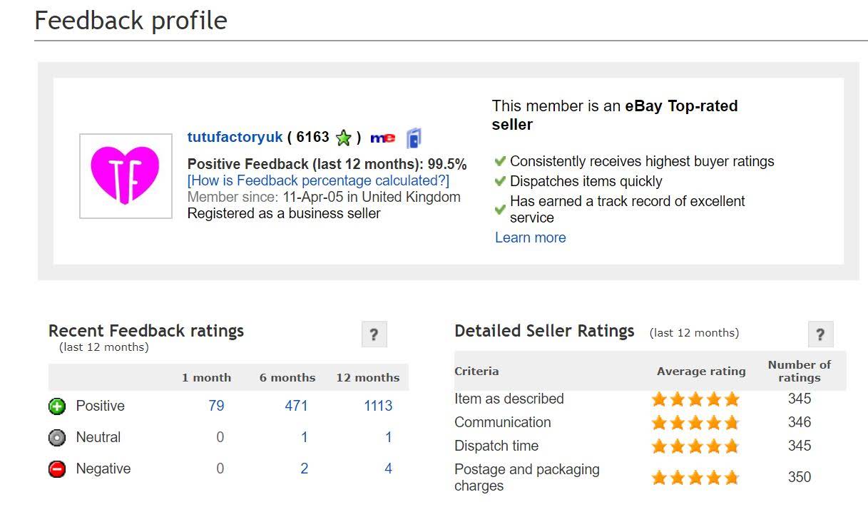 Tutu Factory eBay seller profile