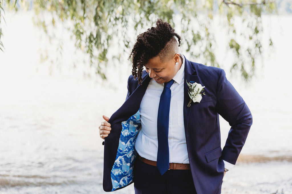 Bride in Masculine Navy Suit for Women and non-binary folks