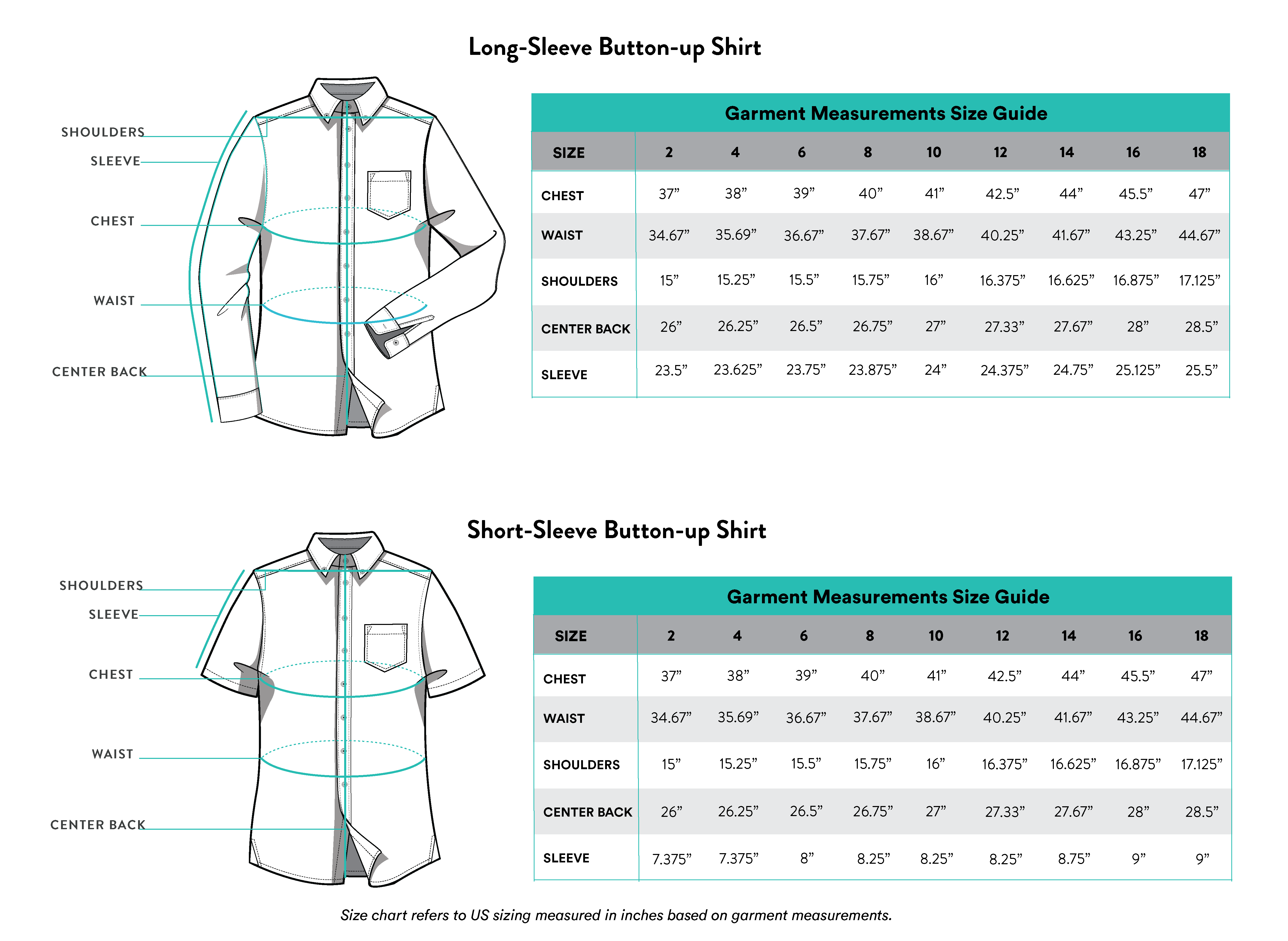 Button Down Shirt Size Chart