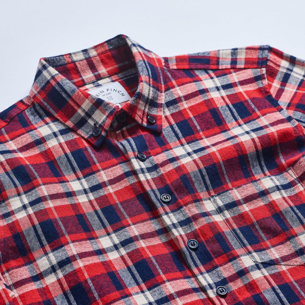 Red and Navy Brushed Flannel Button-Up Shirt | Kirrin Finch