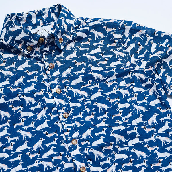 Blue Dog Print Short-Sleeve Shirt | Kirrin Finch