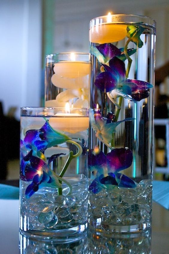 floating purple orchid centerpieces