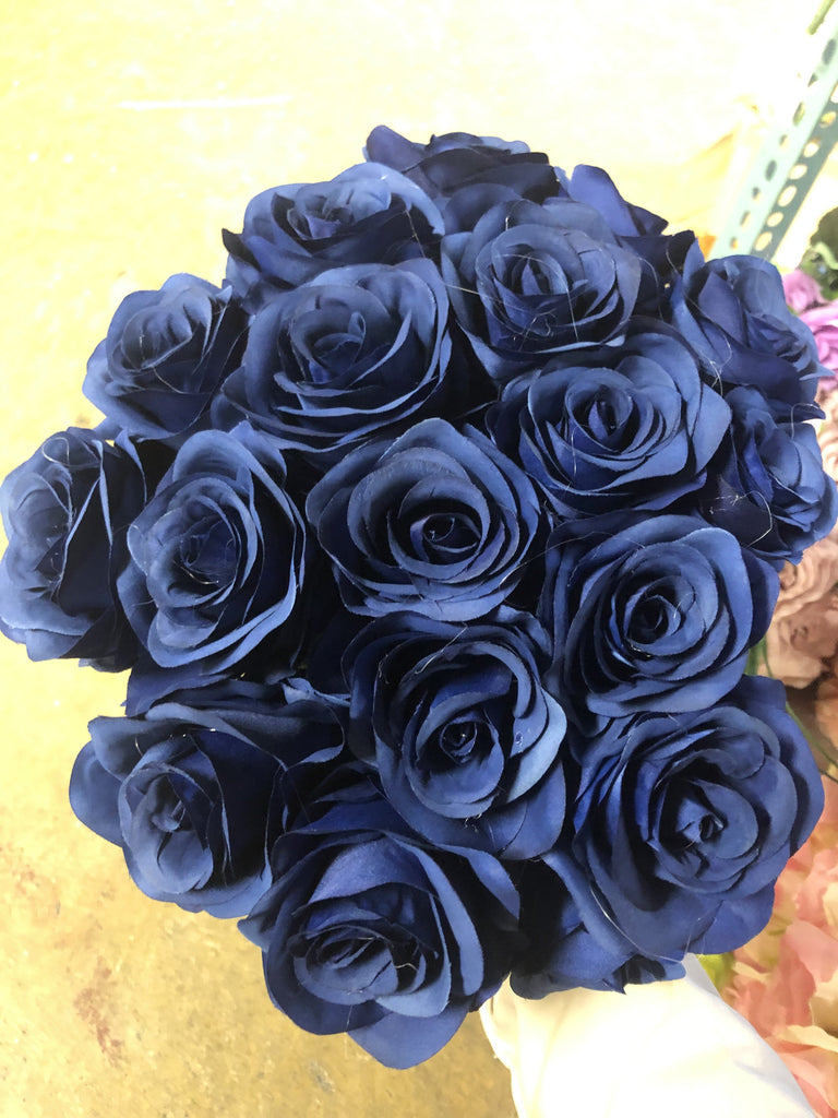 Navy blue Artificial Flower Rose Bunch with leaf 18 head (Royal Blue ...