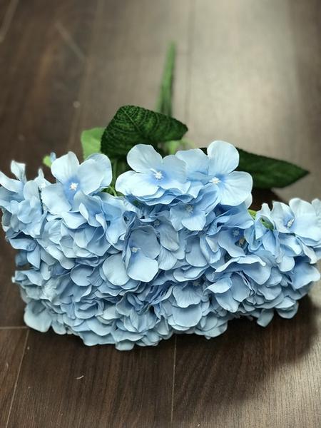 Artificial Flower Light Blue Hydrangea Bunch 7 Head Silk