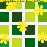 Yellow Daisies on Green Squares Quilt Panel