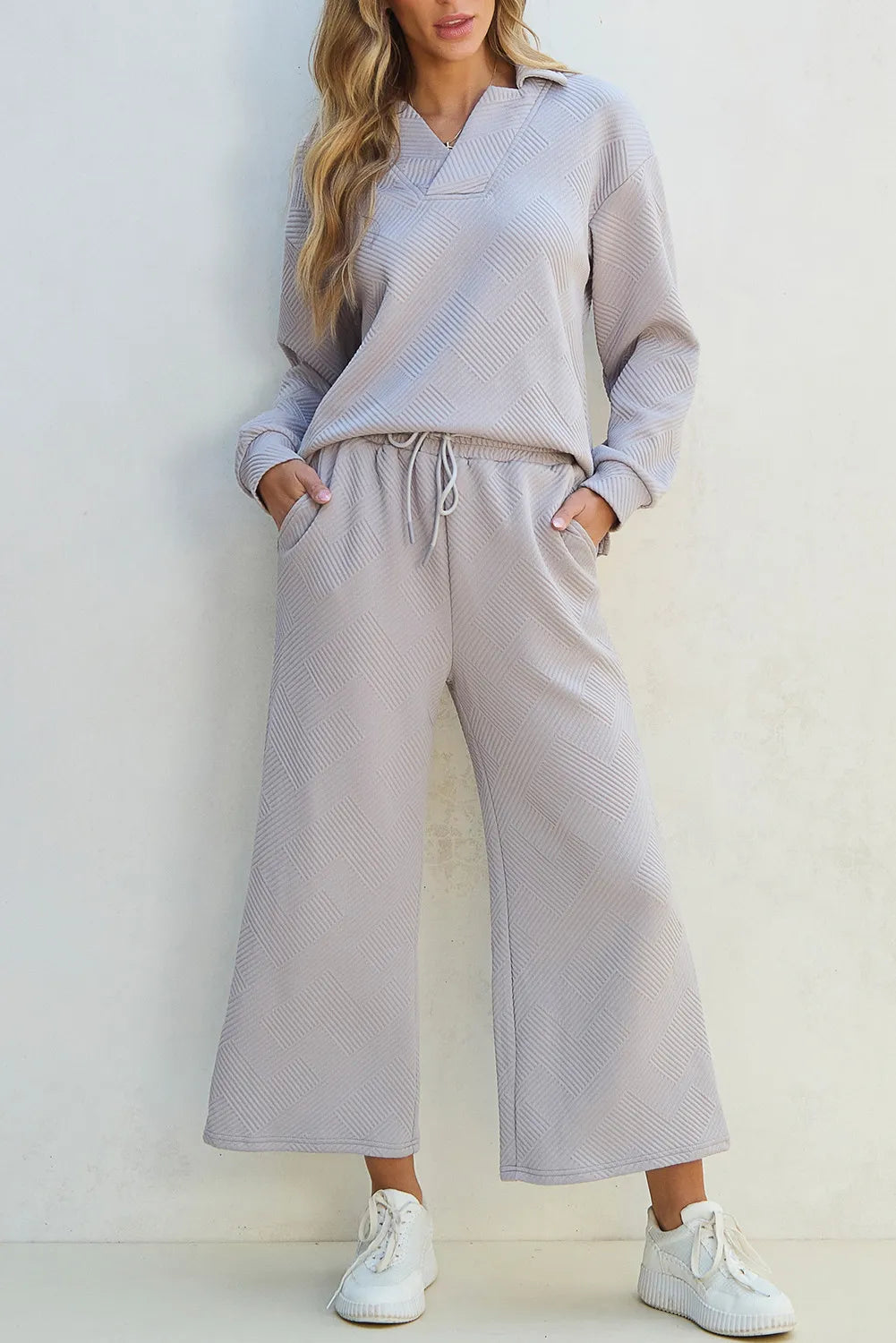PREORDER Textured Long Sleeve Top and Drawstring Pants Set 2/9
