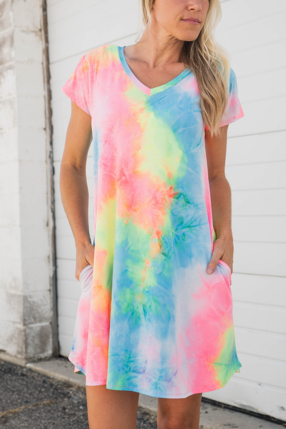 pink and blue tie dye dress