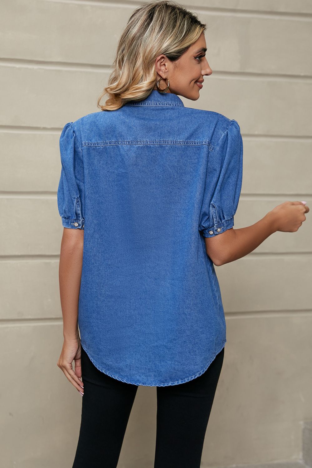 Asos Brand Skinny Denim Shirt With Short Sleeves In Mid Wash, $36 | Asos |  Lookastic