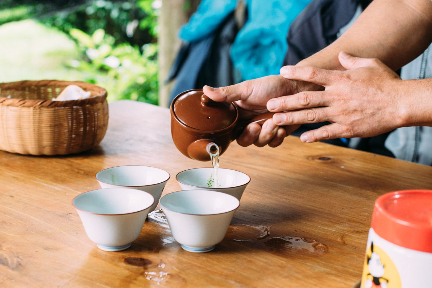 Having Organic Japanese Tea in Processing Shed with Ken