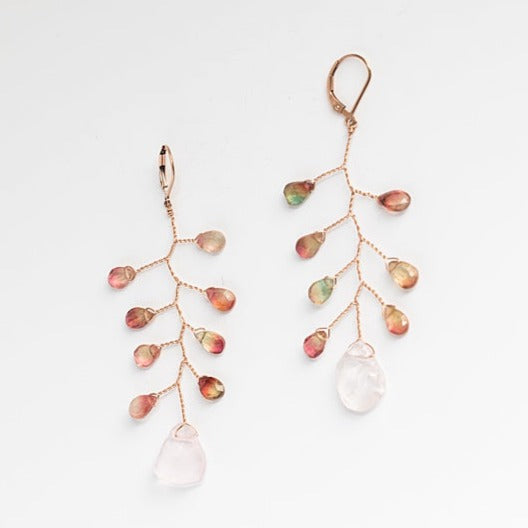 Watermelon Tourmaline & Rose Gold Branch Earrings