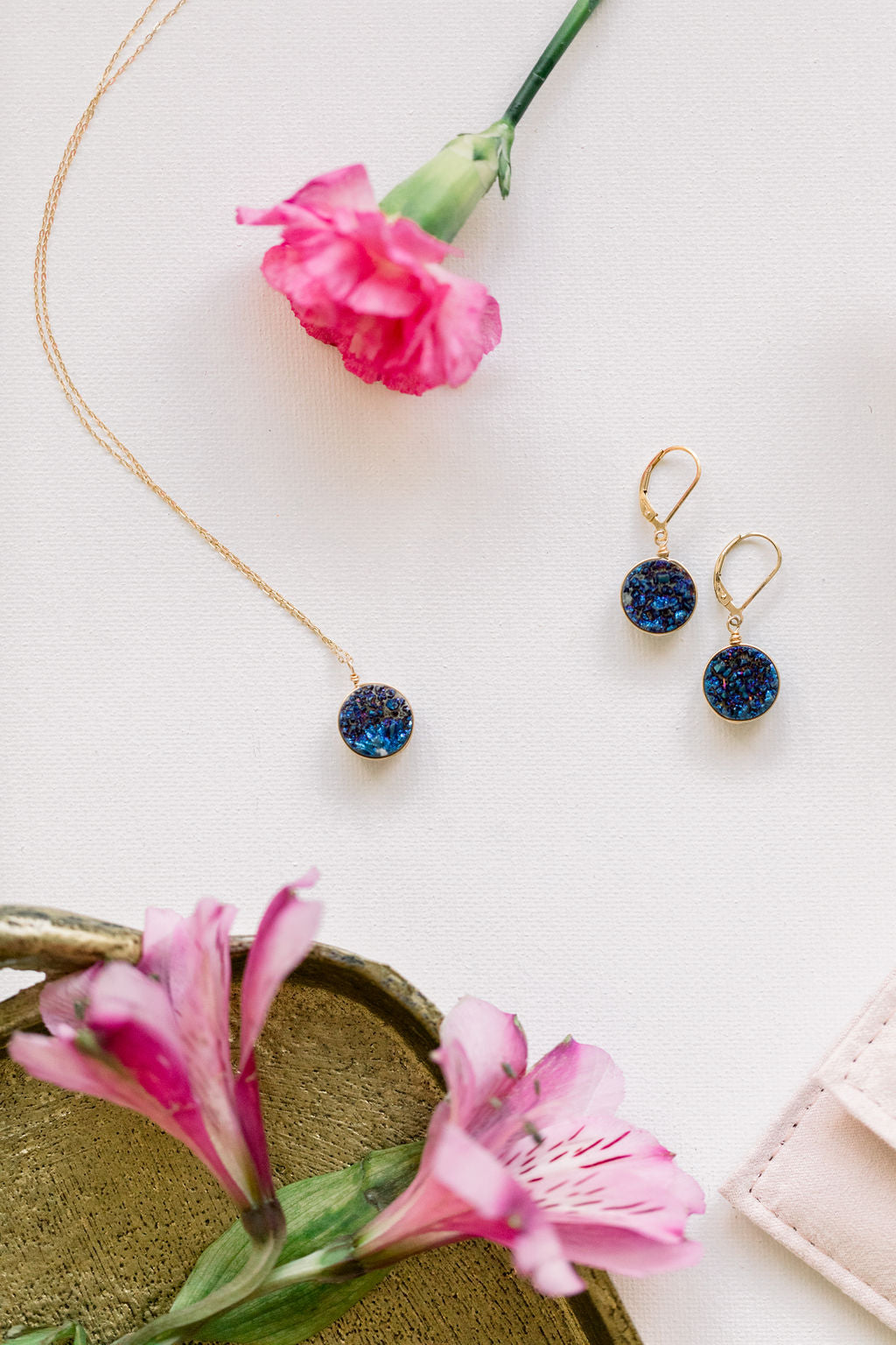 Violet Druzy Earrings in Gold