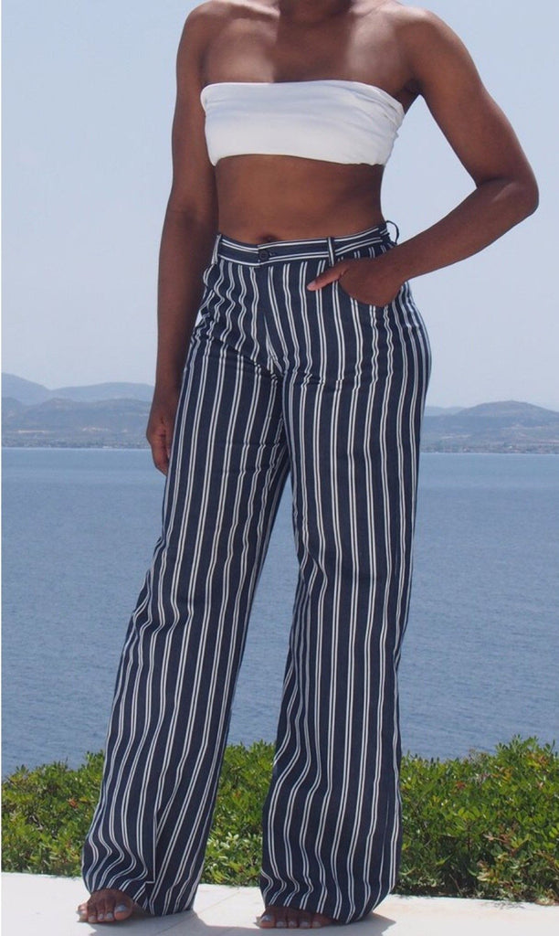 striped straight leg trousers