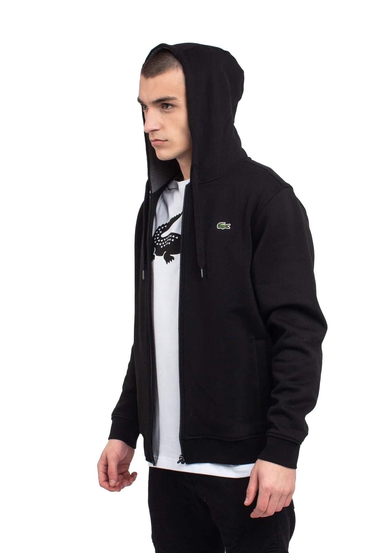 lacoste black zip up hoodie