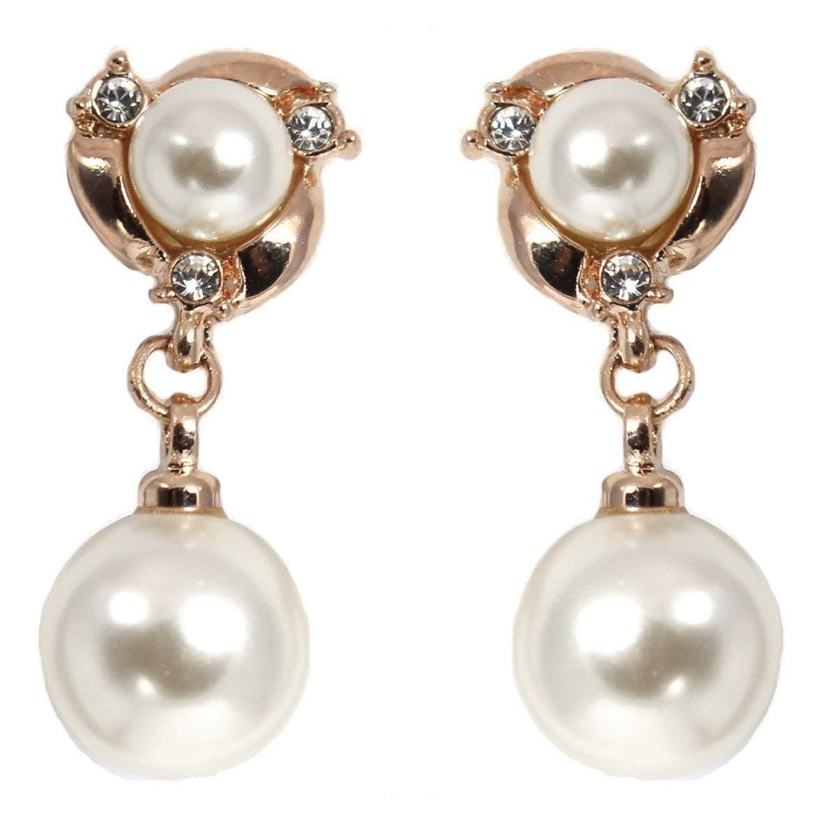 Clip On Elegant Double Pearl Crystal Drop Earrings – Clip On Earrings