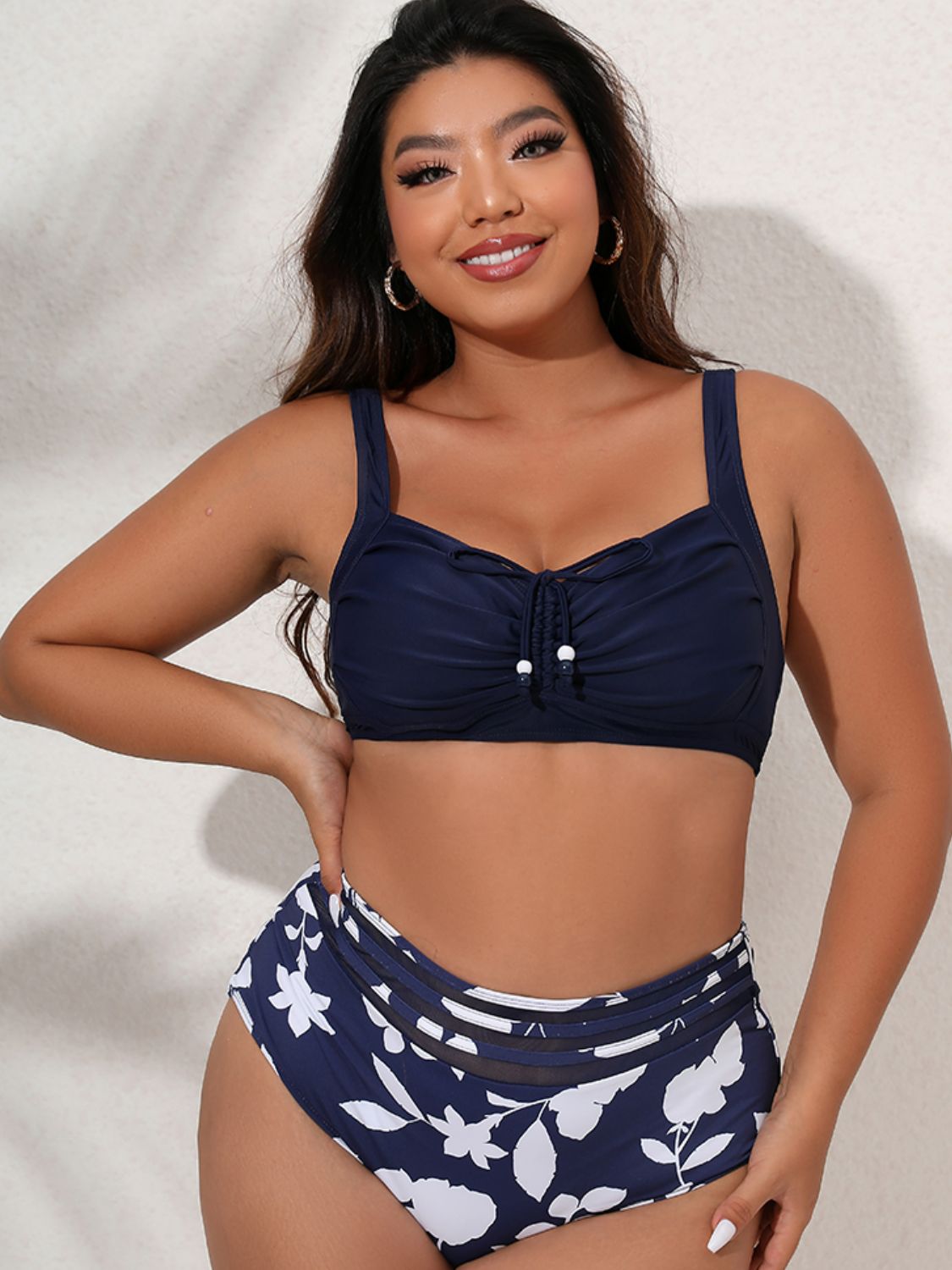 Plus Size Vacay Bikini Set Women's Plus Solid Ruched Lace - Temu