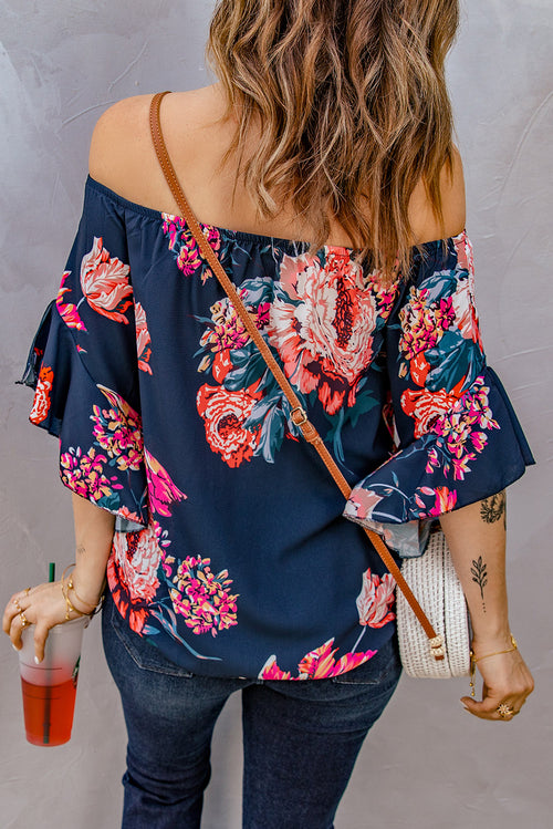 Printed Deep V Flounce Sleeve Blouse – The Gypsy Den