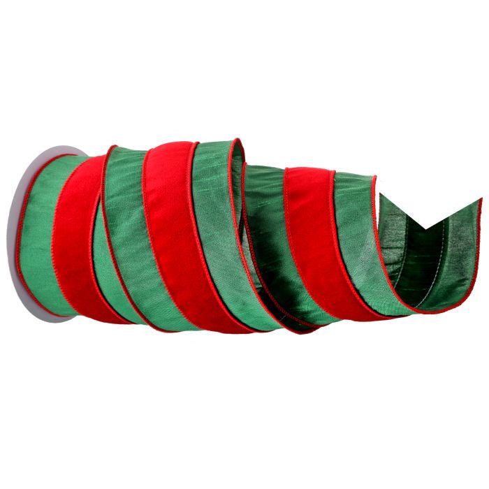 Velvet Green and Red Striped Ribbon