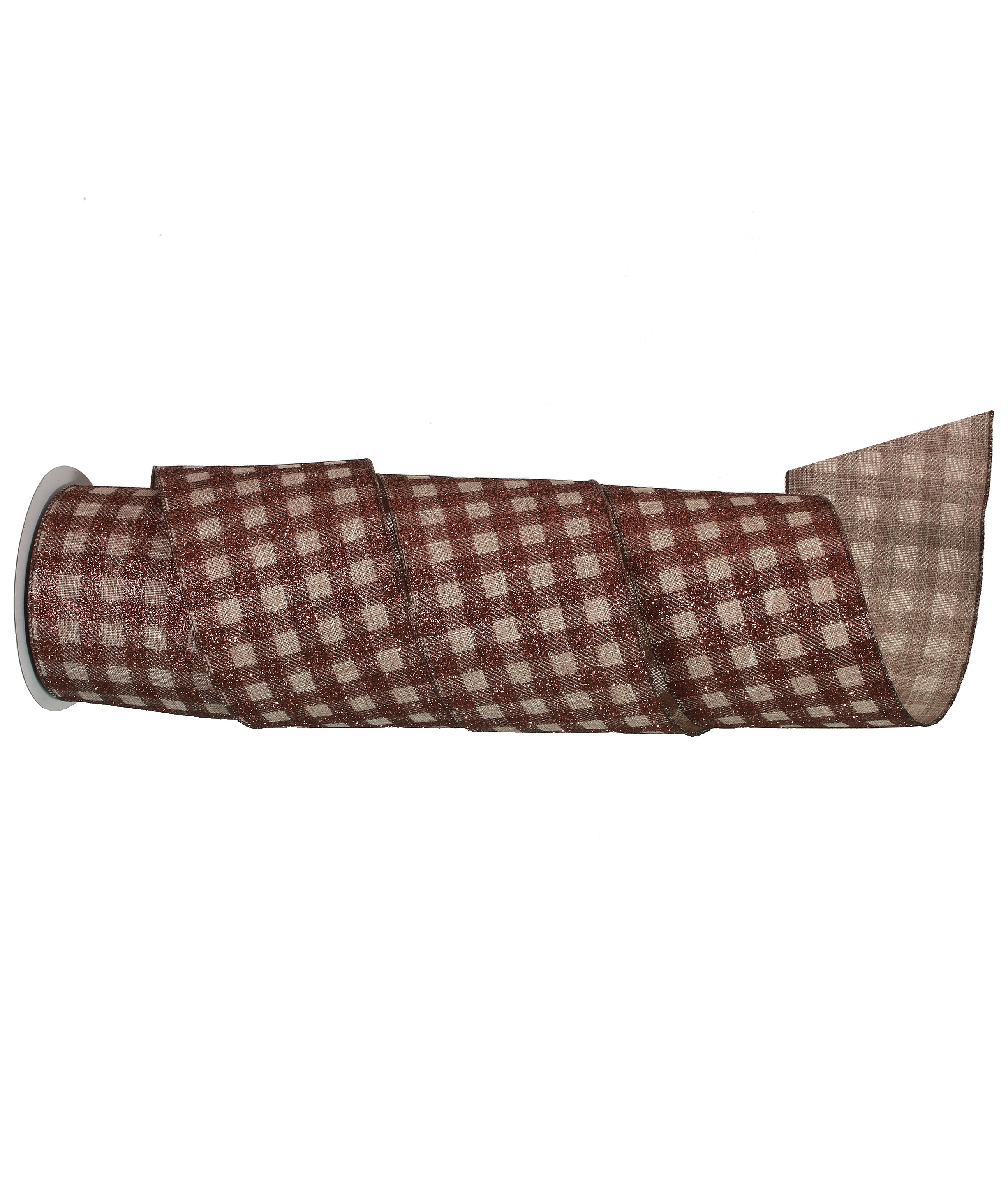 Brown and Cream Sparkle Country Check Ribbon