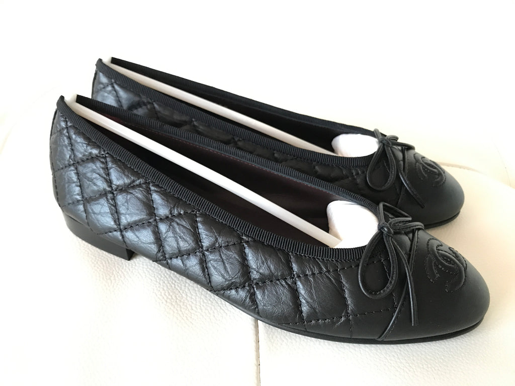 black quilted ballet flats