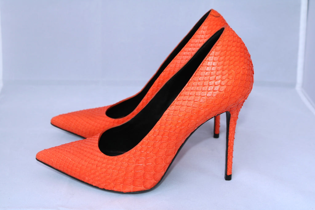 orange snakeskin heels