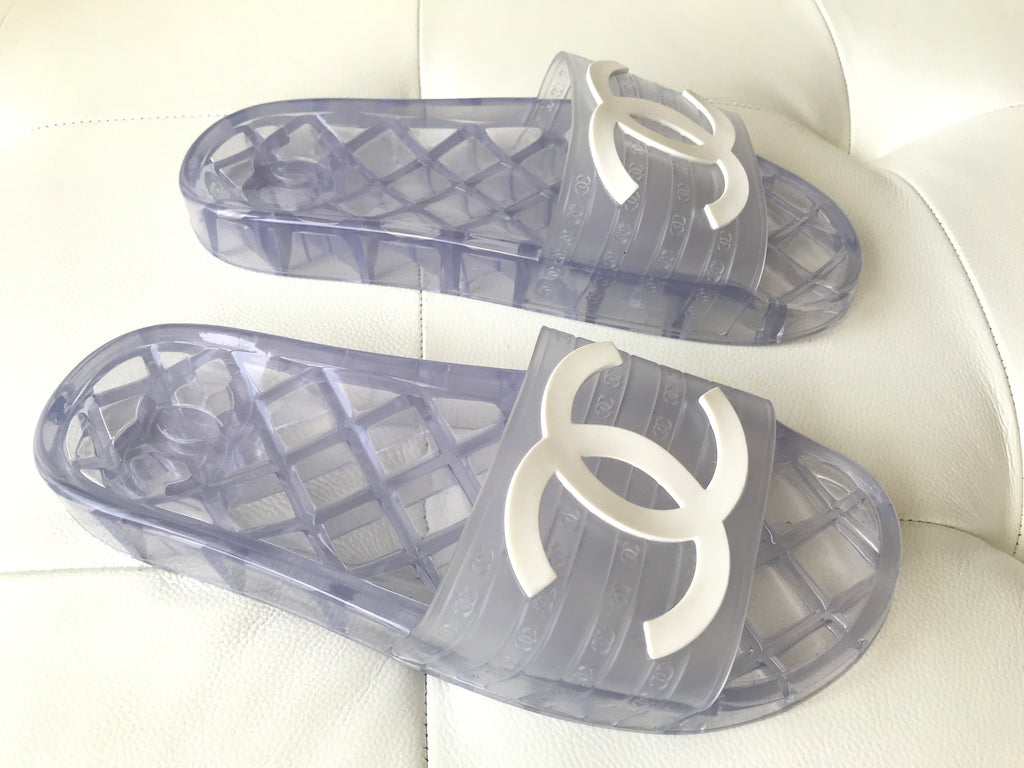 chanel clear rubber slides