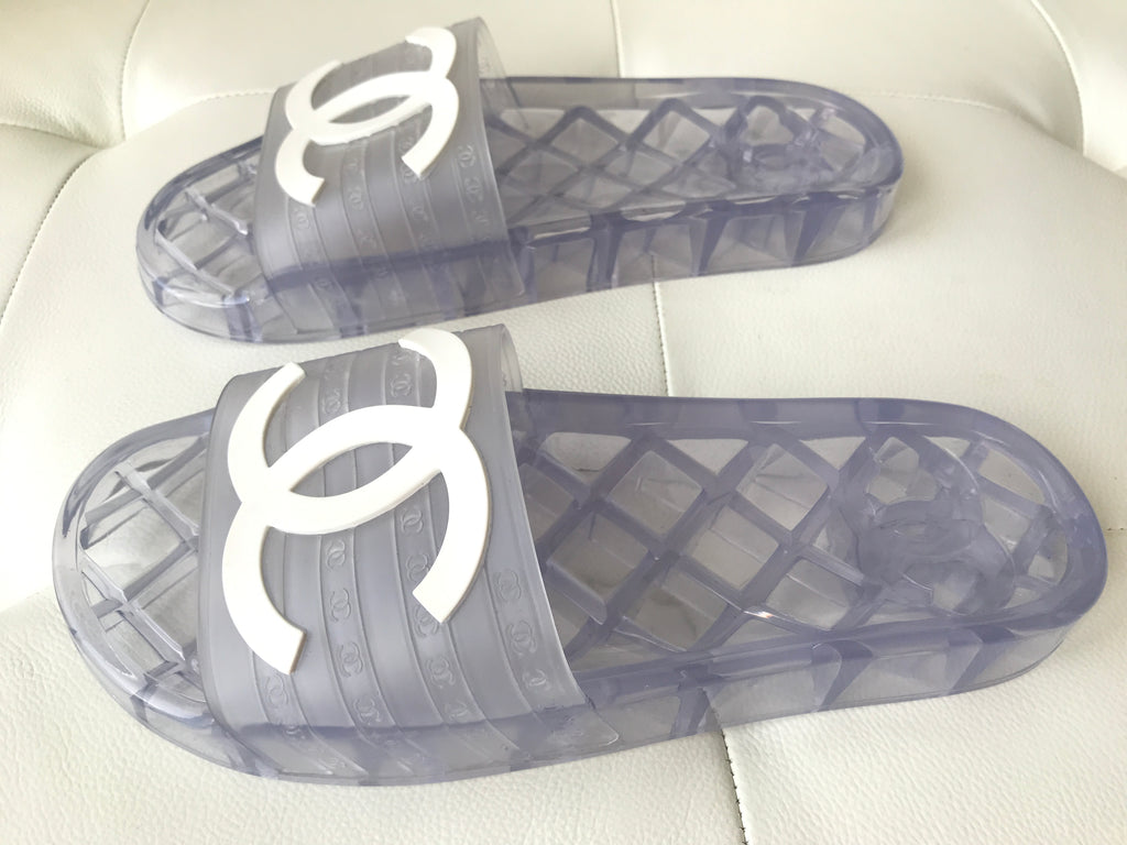 chanel clear rubber slides
