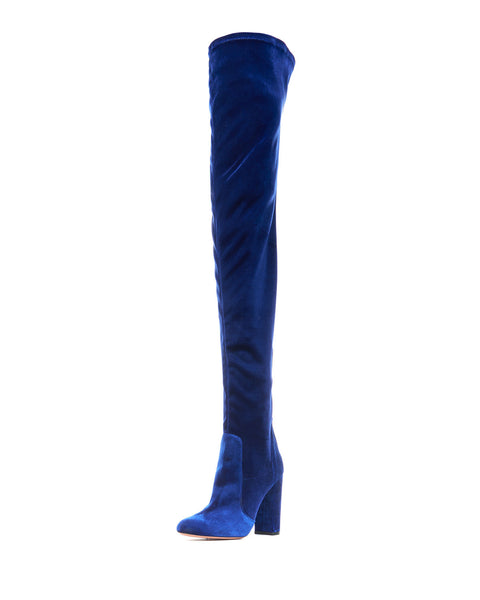 AQUAZZURA VELVET 105 THIGH HIGH MIDNIGHT BLUE ZIP OVER KNEE BOOT BOOTS ...