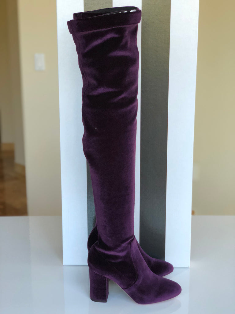 Aquazzura Velvet 85 Thigh High Purple So Me Zip Over Knee Boot Boots Miami Lux Boutique 