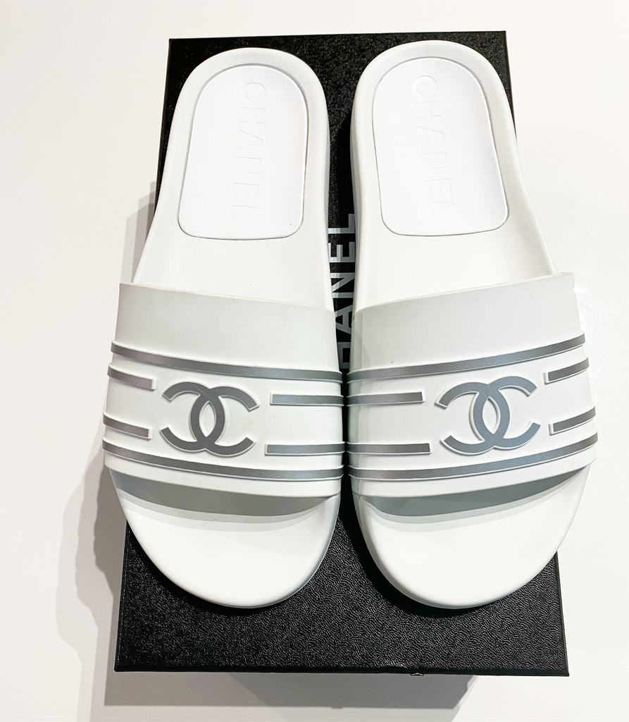 white and silver slides