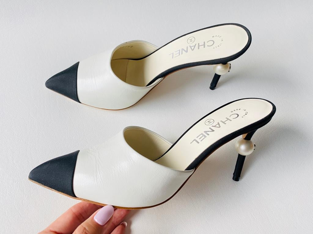 chanel black and white mules