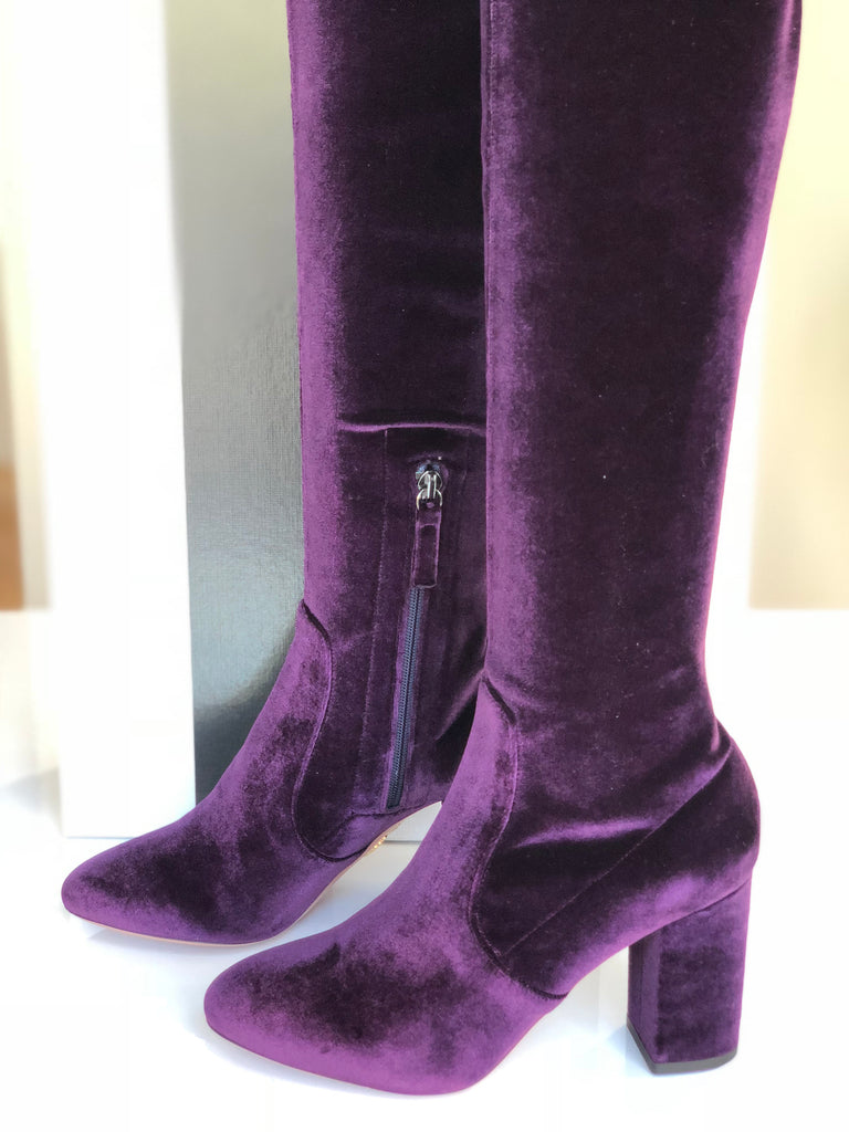 Aquazzura Velvet 85 Thigh High Purple So Me Zip Over Knee Boot Boots Miami Lux Boutique 