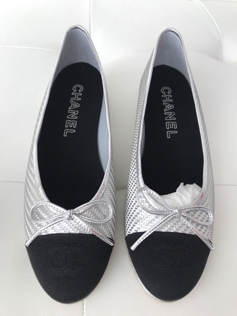 chanel silver ballet flats