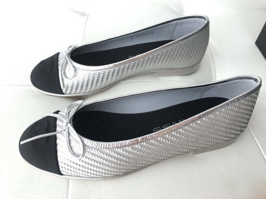 silver chanel ballet flats