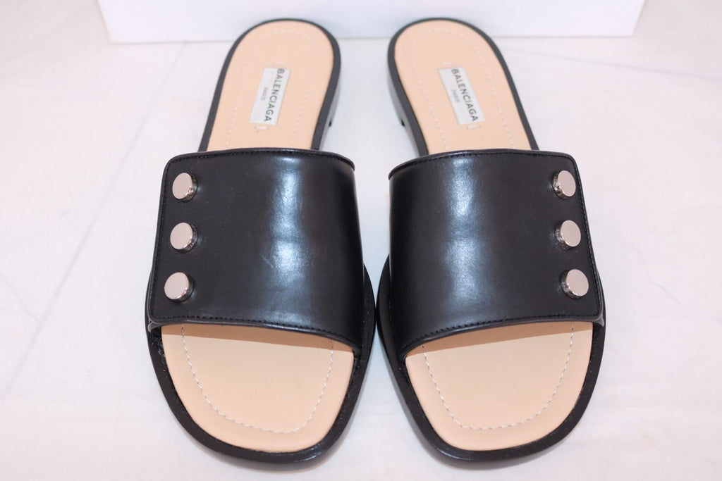 balenciaga signature leather slides